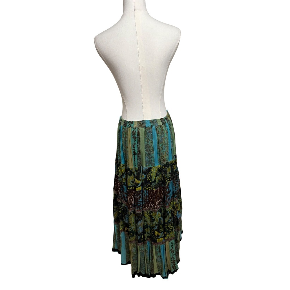 Anii By Natural Womens Medium Boho Tiered Maxi Skirt Paisley Floral Patchwork - Picture 2 of 8